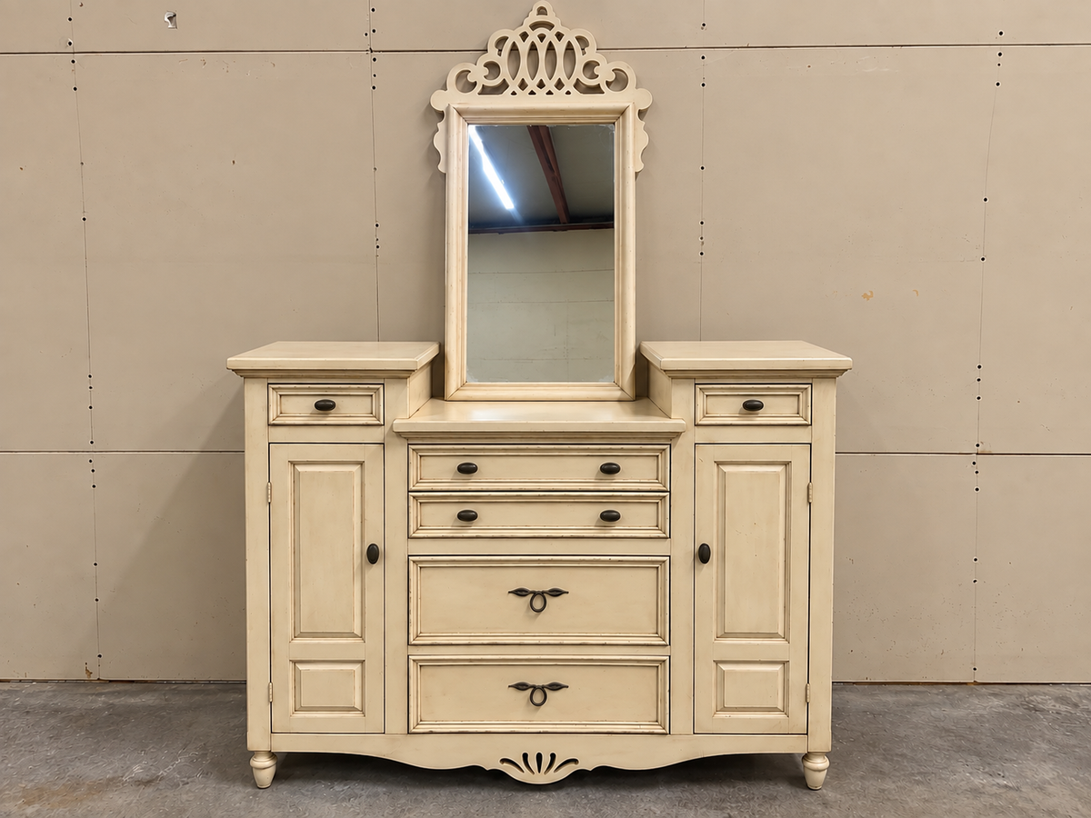 Cream Scalloped Dresser with Mirror