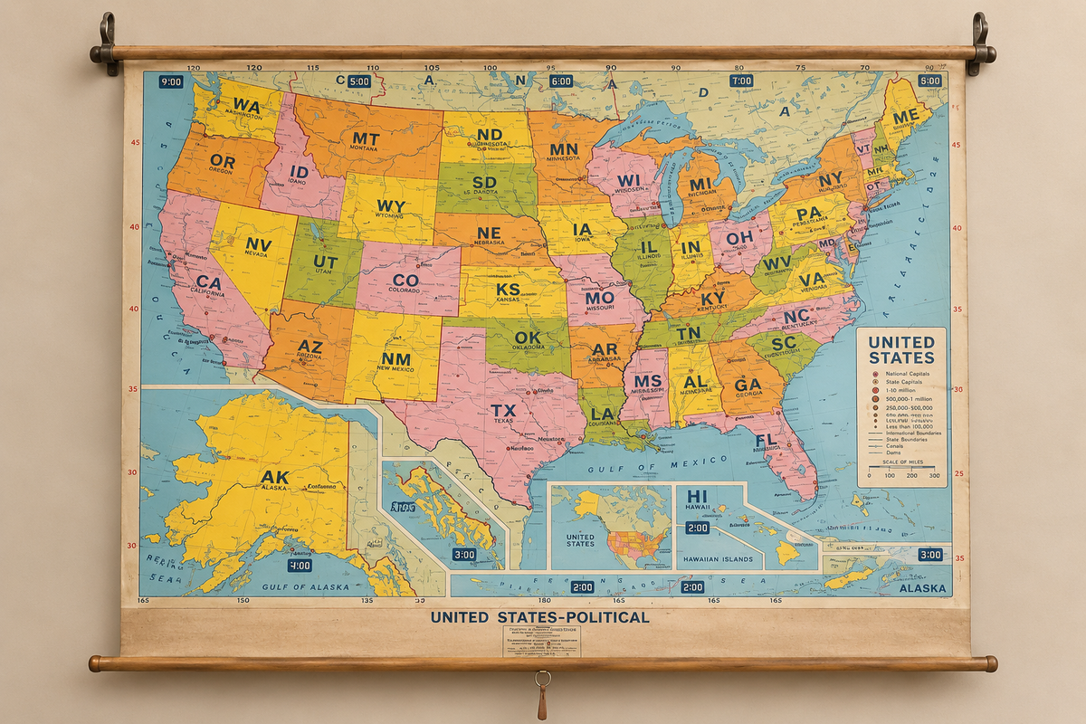 Vintage Political USA Hanging Map