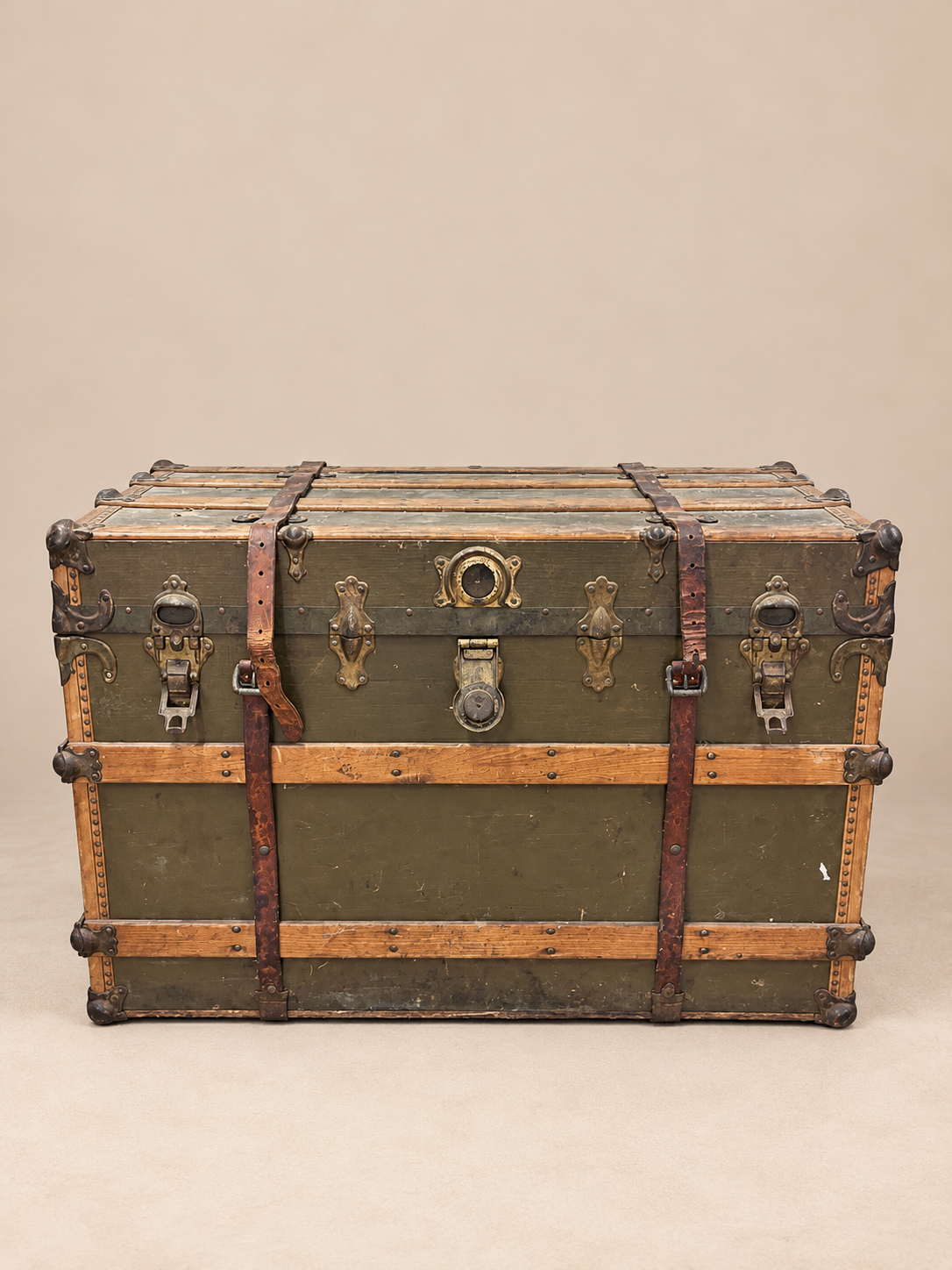 Antique Green and Brass Trunk