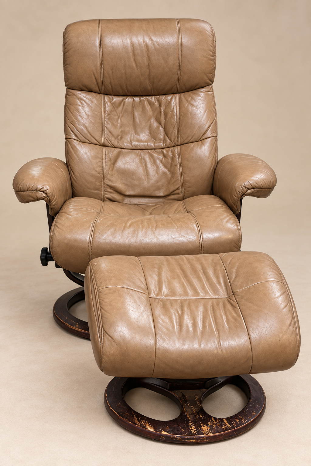 Vintage Soft Leather Reclining Chair with Ottoman